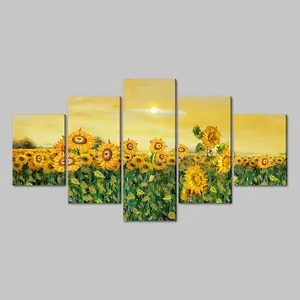 Arte de pared cuadro de primavera pintura 5 paneles lienzo enmarcado impresiones girasol pared arte imagen hogar pared Decoración Para sala de estar