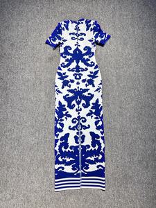 <span class=keywords><strong>Robe</strong></span> longue <span class=keywords><strong>moulante</strong></span> à manches courtes pour femme, imprimé bleu et blanc en porcelaine, élégante <span class=keywords><strong>robe</strong></span> <span class=keywords><strong>de</strong></span> <span class=keywords><strong>soirée</strong></span> pour célébrités - Product Image 6