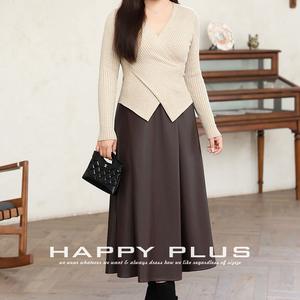 รันฉีกระโปรงเอวสูงหนัง PU ทรงเอไลน์สำหรับผู้หญิง สีพื้น ไซส์พลัส สไตล์เรโทร รุ่น N9109 สีออโรร่าแบล็ค - Product Image 3