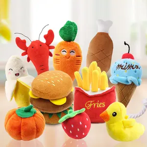 Dog Puppy Birthday Gift Squeaky Plush Dog Toys Cute Stuffed Puppy Chew Toys Fruit Vegetable Food Shape Squeak Toy for Dogs