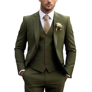 Costume <span class=keywords><strong>homme</strong></span> vert olive 3 pièces, costume de <span class=keywords><strong>mariage</strong></span>, tenue de marié, vêtements pour événements formels, coupe ajustée, blazer slim, gilet avec boutons - Product Image 1