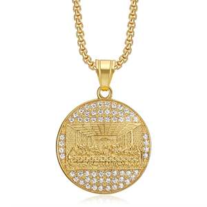Nuevo Hip Hop hombres Iced Out Trece actos colgante collar de acero inoxidable diamante Última Cena collar moneda medallón colgante - Product Image 3