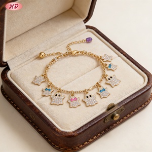 Pulsera de moda con dije de estrella fantasma chapado en oro, con esmalte colorido e incrustaciones de cristal, cadena ajustable, estilo dulce y moderno. - Product Image 3