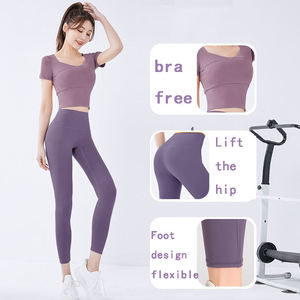 Haut court à col carré et manches courtes, sans couture, respirant, en Spandex et Polyester, pour le yoga, taille haute, couleur unie - Product Image 6