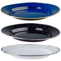 Sets de Camping en émail à points blancs en marbre, tasse en émail de pique-nique 8cm bol 15cm plat 24cm théière 2,4 l seau 3l cuillère