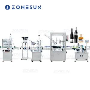 ZONESUN ZS-FAL180Z5 Automatic Wine Gin Liquor T-cork Bottle Filing Capping Labeling Heat Shrinking Machine Production Line