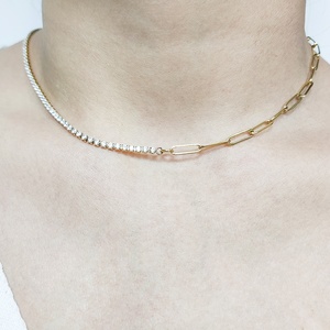 Paperclip-collar <span class=keywords><strong>De</strong></span> cadena <span class=keywords><strong>De</strong></span> tenis con empalme, gargantilla <span class=keywords><strong>De</strong></span> acero inoxidable, hecho a mano - Product Image 3