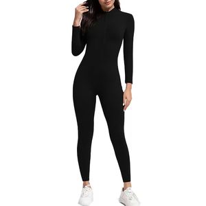 Mono de yoga deportivo de alta intensidad americano de manga larga con almohadilla de pecho desmontable y cremallera medio abierta - Product Image 2