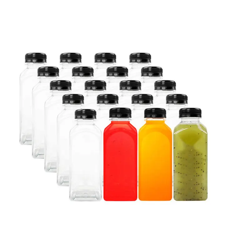 Plastic Juice Bottles 2oz 4oz 6oz 8oz 10oz 12oz 16oz PET Plastic Empty Square Juice Bottle With Custom caps Support Custom Logo