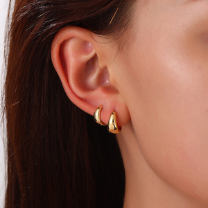 Teardrop Shape <b>Huggie</b> Earrings Gold Copper Alloy Small Medium Large Set Fashion Drop Earrings - Product Image 1