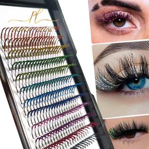 11 paires de cils artificiels en soie synthétique, extensions de cils, cils scintillants, cils de couleur, cils en soie synthétique, plateaux colorés, marque blanche - Product Image 1