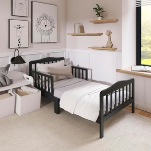Montessori <strong>Classic</strong> Black Nursery Furniture Floor Bed <strong>Crib</strong> Toddler Bed Two Side Safety Rails Wooden Kids' Beds With Slats - Product Image 2