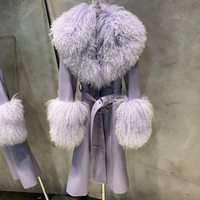 Winter Flauschige Mongolische Lange Mäntel Echte Lange Lederjacke Damen Pelzkragen Lederjacken