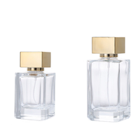 Flacon de parfum carré en verre épais de 100 ml de qualité supérieure, atomiseur de parfum vide en gros, pompe pulvérisatrice électroplaquée or, sérigraphie