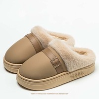 Nouvelles pantoufles imperméables en PU 2026 pour hommes et femmes, doublées polaire, semelle épaisse antidérapante, chaudes, pour intérieur et extérieur