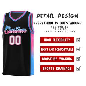 Maillot de basket-ball personnalisé, uniforme sportif tendance, dégradé bleu-rose, noir - Product Image 5