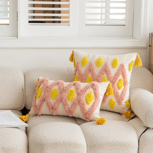 Three-dimensional Embroidered Tassel Waist <strong>Pillow</strong> <strong>Knitted</strong> Square Decorative Cushion for Bedroom Tufted Sofa Cushion