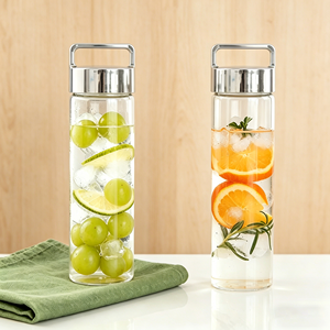 Bouteille d'eau en verre borosilicate avec manchon de protection en silicone, couvercle anti-fuite en acier inoxydable, bouteille de sport réutilisable - Product Image 1