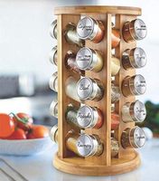 3 niveaux 360 °   Étagère à épices rotative en bambou, organisateur de rangement pour pots à épices sur comptoir pour bouteilles à condiments en verre