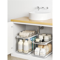 Meilleure vente : Étagère de cuisine sous évier à double niveau en plastique non pliable avec tiroirs ; Organisateur multifonction coulissant