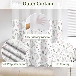 LIVING Green Leaf No Hook Blackout Shower Curtain Snap Liner Set 71x74 |   Style Bohème Vintage Neutre Forêt Botanique Ferme - Product Image 4