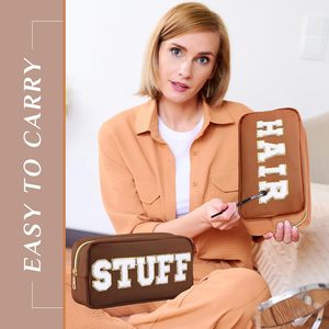 Chất Lượng Cao Không Thấm Nước Nylon Long Lanh Chenille Thư Mỹ Phẩm Pouch Dây Kéo Nhỏ Preppy Vá Trang Điểm Túi Cho Phụ Nữ - Product Image 6