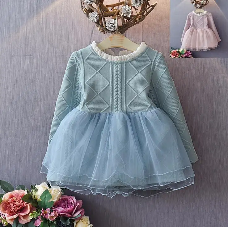 2019 high quality autumn children winter knit american princess girls 3 years old baby dress for kids