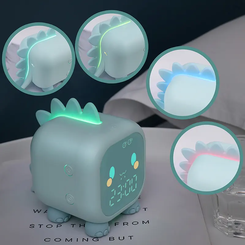 Hot Selling Online Mini Cute Dinosaur Night Light Sleep Trainer Kids Digital Alarm Clocks