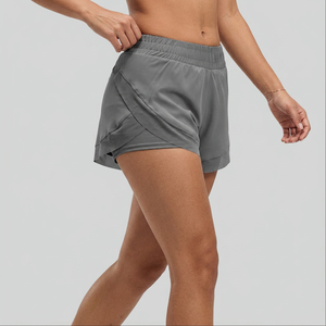 New Arrival Solid Elastic Waist 2 1 Running <b>Shorts</b> Quick Dry Breathable Split Curved Hem Inner Liner <b>Women</b> Tennis Hiking Fitness - Product Image 2