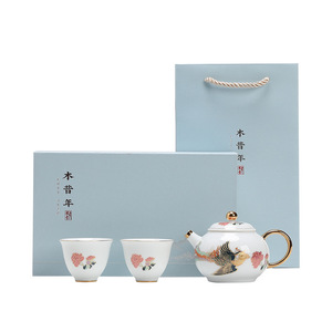Dehua White Porcelain Kung Fu <b>Tea</b> Set One Teapot Two Cups Gold Handle Business Gift <b>Box</b> Packaging - Product Image 5