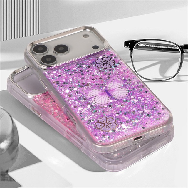 Flying Luxury Glitter Butterfly Liquid Quicksand Epoxy Craft Phone Case for 15 16 17 Pro Max OEM Factory Wholesale Shockproof
