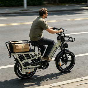 Vélo électrique <span class=keywords><strong>cargo</strong></span> 20 pouces à cadre bas, <span class=keywords><strong>2</strong></span> <span class=keywords><strong>places</strong></span>, pour famille, moteur sans balais, batterie lithium 48V 15AH, cadre en aluminium, double suspension - Product Image 5