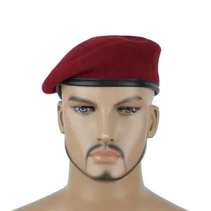 双安工厂战术刺绣红色100% 羊毛帽贝雷帽高品质安全战术贝雷帽女帽