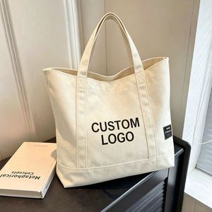 Sac fourre-tout de plage en toile de coton durable, taille moyenne, avec poignée d'épaule, impression personnalisée, en stock direct usine, pour l'exportation - Product Image 1