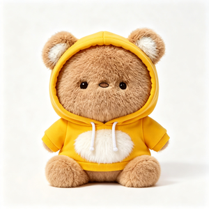 Orsetto di peluche alla moda <span class=keywords><strong>con</strong></span> cappuccio, morbido e soffice, in pelliccia riccia, <span class=keywords><strong>con</strong></span> <span class=keywords><strong>felpa</strong></span> gialla <span class=keywords><strong>con</strong></span> coulisse - Product Image 3