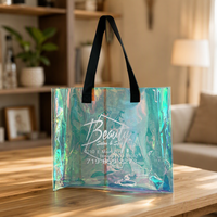 Sac à main en PVC laser irisé, logo personnalisé, sac fourre-tout transparent imperméable, pochette de shopping réutilisable pour la promotion de produits