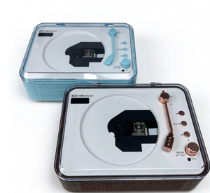 Lecteur CD de style tourne-disque vintage, connexion sans fil, couvercle anti-poussière en acrylique, boîte à musique rétro portable avec commande par bouton, cadeau décoratif - Product Image 1