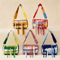 Damen Boho Häkel-Quasten-Schultertasche, Regenbogen-Gestreifte Handgemachte Handtasche, Böhmische Sommer-Strand-Reise-Hobo-Tragetasche