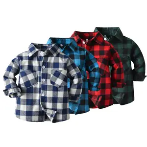 Кардиган FuYu для мальчиков с двойным карманом и длинным рукавом, клетчатая Детская рубашка с лацканами на осень и зиму