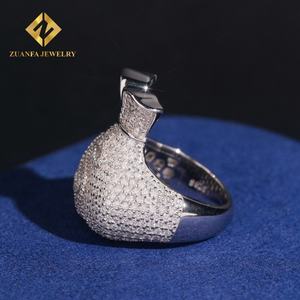 Anillo de Moissanita con Certificado GRA en Oferta, Anillo Hip Hop de Plata de Ley 925, Anillo de Alta Calidad con Incrustaciones de Diamantes que Pasa la Prueba del Diamante - Product Image 4