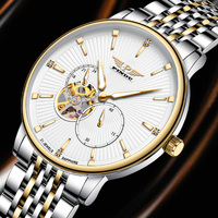 PINDU Business Herren Ultra-Dünne Hohle Automatische Mechanische Uhr Chronograph Multifunktional Diamant-Stundenmarkierungen Hochwertig