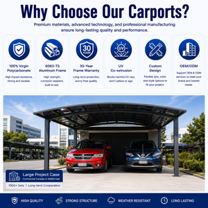 Fournisseur de carports commerciaux en polycarbonate OEM, carports en aluminium sur mesure, auvents de stationnement imperméables - Product Image 1