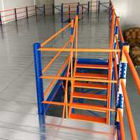 Plateformes de distribution en acier, rayonnages industriels multi-niveaux, escaliers de sécurité thermolaqués