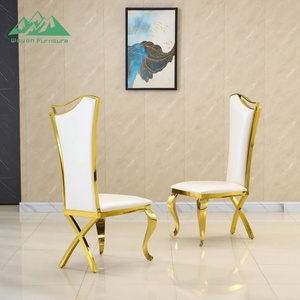 <span class=keywords><strong>Sedia</strong></span> da Matrimonio di Lusso Wayon in Acciaio Inox Dorato con Schienale Alto Ondulato e Gambe Cabriole in Pelle <span class=keywords><strong>Bianca</strong></span> - Product Image 3