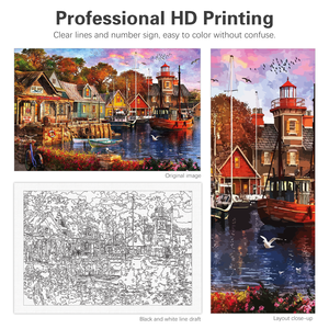 لوحة رسم بالأرقام للكبار، مجموعة للمبتدئين، منظر طبيعي لموانئ، تلوين بالأرقام لديكور المنزل، 40×50 سم/16×20 بوصة - Product Image 6