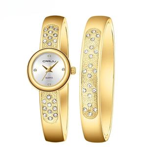 Conjunto de Reloj y Brazalete para Mujer, Elegante y Delicado, con Incrustaciones de Diamantes, Correa de Acero Inoxidable Dorado, Reloj de Cuarzo 3ATM, Venta al Por Mayor - Product Image 1