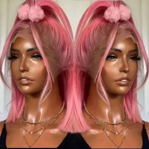 Pink bob wig lace front human hair wigs short lace wigs for women natural straight brazilian Human Hair with Natural Hairline