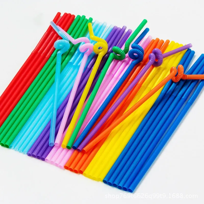 Pailles à boire en plastique jetables, jus de boisson indépendant enveloppé de papier, coude en plastique Flexible couleur Transparent paille de thé au lait