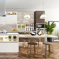 Set Dapur Modular Mewah Modern Gaya Italia dengan Finishing Lacquer High Gloss, Kabinet Dapur Tanpa Gagang, dan Meja Pulau Waterfall