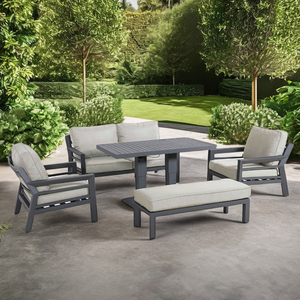 Ensemble de meubles de patio extérieur en aluminium moderne avec table réglable, ensemble de canapés de conversation de jardin résistant aux intempéries avec coussins - Product Image 3